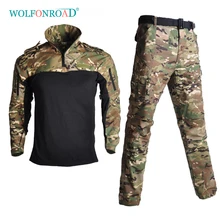 WOLFONROAD мужские камуфляжные футболки страйкбол тактическая форма Мультикам армейский боевой костюм наборы Военная Охота Стрельба одежда