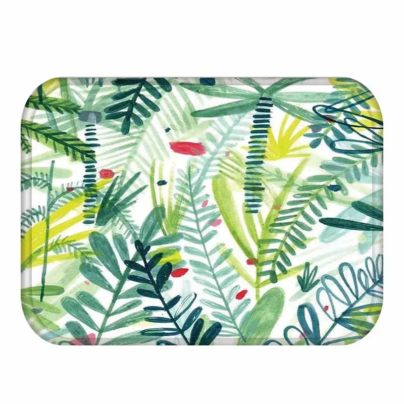 

Tropical Green Leaves Hallway Bedside Mat Carpets Rugs Soft Flannel Anti-slip Entrance Indoor Doormat Bath Kitchen Floor Mats