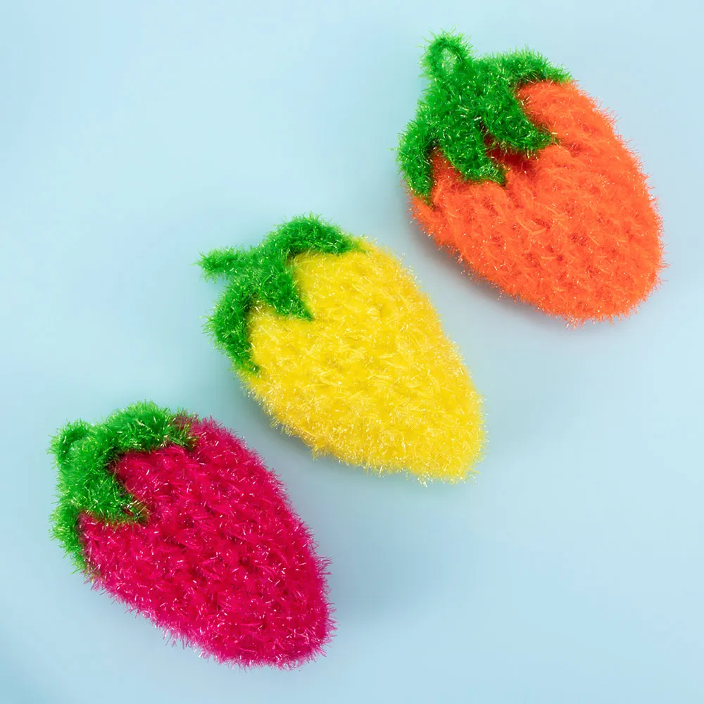

High Quality Polyester Yarn Material Strawberry Shape Dish Washing Cloth For Hand Knitting Kitchen Practical Washing Towel Cloth