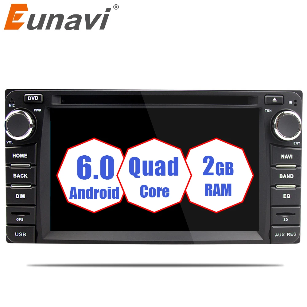

Eunavi 2din Android 6.0 4 Core 2G RAM car dvd player for Toyota Hilux VIOS Old Camry Prado RAV4 Prado 2003-2008 car stereo radio