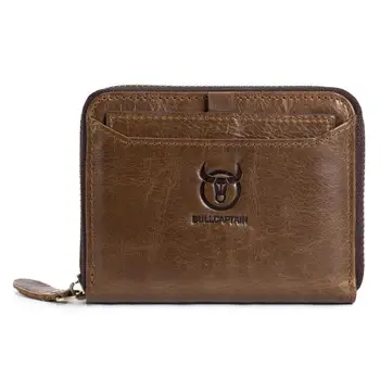 

COSW BULLCAPTAIN Brand Genuine Leather Men Wallets Vintage Casual Zipper Man Wallet Short Design Purse s Credit Card Holder BR