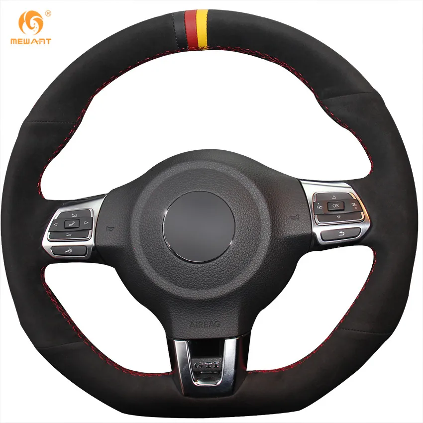 MEWANT Black Suede Car Steering Wheel Cover for Volkswagen Golf 6 GTI
