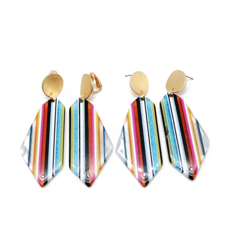 

Free Shipping Geometric Rainbow Colors Resin Elegant Earring