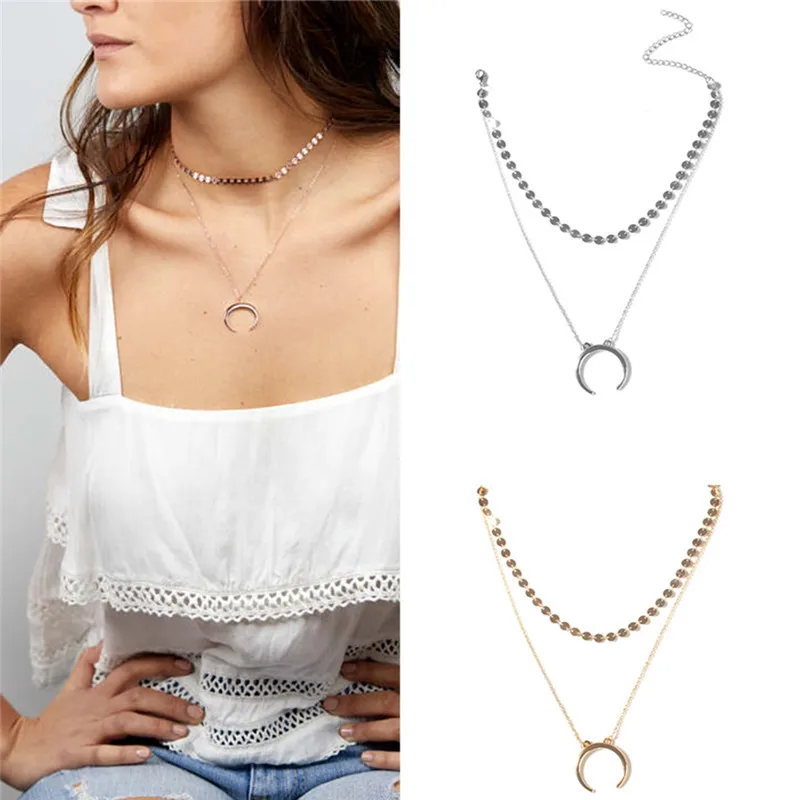 

Sexy Chain Necklace For Women Alloy Sequins Moon Pendant Collar Chocker Choker Maxi Necklace Bijoux 2019 New Jewelry