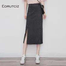 EORUTCIZ Весенняя ВИНТАЖНАЯ ДЖИНСОВАЯ миди юбка Женская высокая талия джинсовая летняя юбка-карандаш Повседневная Элегантная черная юбка LM300