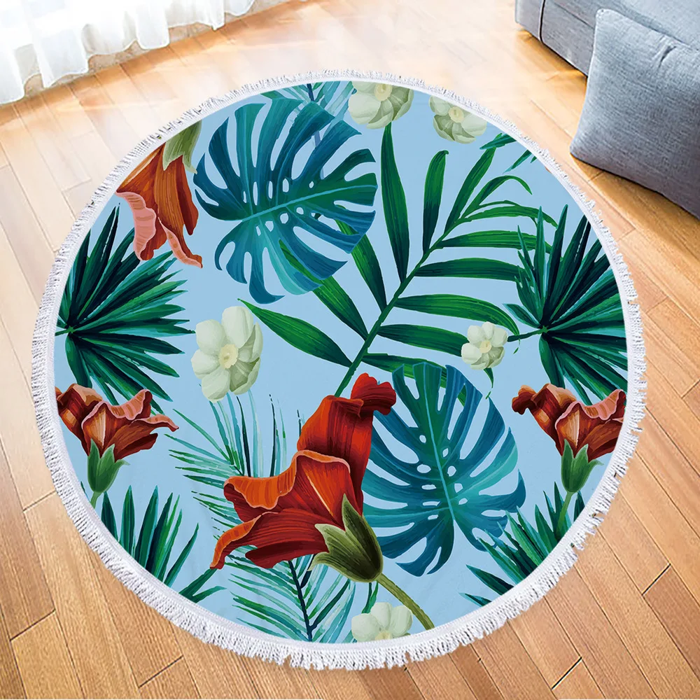 13 цветов, 150 см, гигантское пляжное одеяло с кисточками, тканевый коврик для пикника и кемпинга с принтом тропических листьев, круглый коврик для пляжного полотенца, шаль, коврик