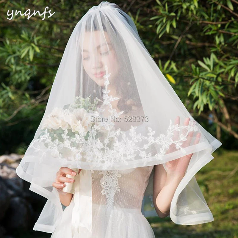 

YNQNFS V63 Real Wedding Accessories Hair Decoration Boned Edge Elegant Vintage Wedding Veil Bridal Veil Birdcage 2019