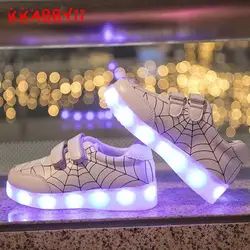 Светящиеся кроссовки 2018 Новинка весны USB Перезаряжаемые Человек-паук Дети Мальчики Спортивная обувь для девочек детей Обувь со
