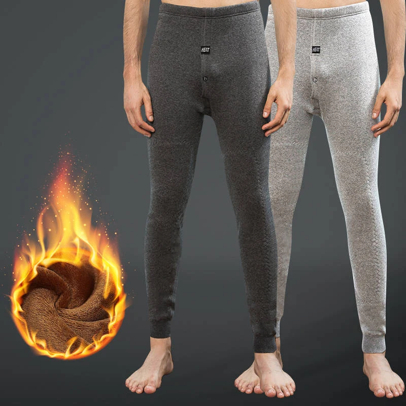 Cheap Winter Thermal Underwear Bottoms Mens Leggings Thermos Pants Male Warm Wool Cotton Thicken Underwear Trousers Men s Warm Pants
