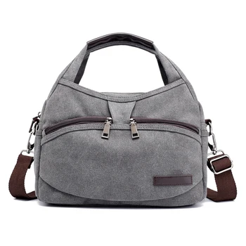 

JHD-Women's Canvas Handbags Female Single Shoulder Bags Woman Crossbody Pack Vintage Solid Multi-pocket Ladies Totes