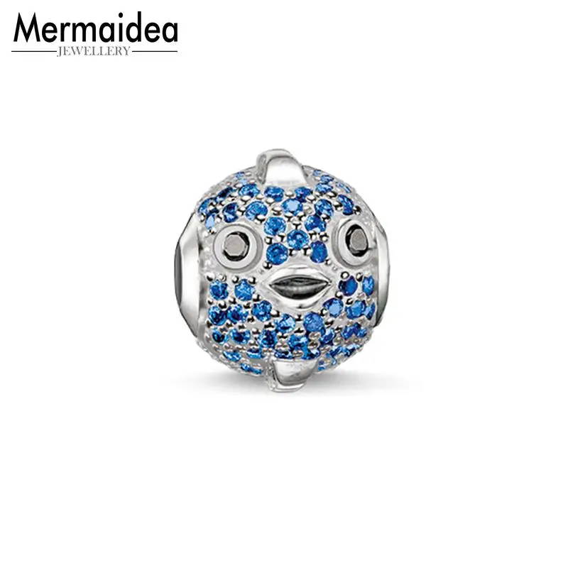 

Beads Blue Puffer fish Silver Rhinestone Beads Fits Bracelet Jewelry Thanksgiving Gift For Women Men