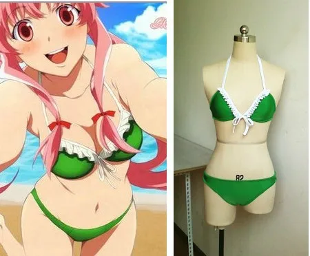 

Future Diary Mirai Nikki Heroine Gasai Yuno Anime Cosplay Bikini Green Custom Made Swimsuit