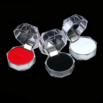 

1Pcs New Fashion Clear Acrylic Crystal Ring Box Earring Storage Jewelry Display Box Case Organizer Jewelry Package Box