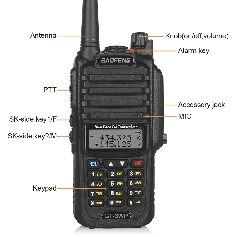 Baofeng GT-3WP IP67 водонепроницаемый двухдиапазонный 136-174/400-520MHz Ham двухсторонний радиоприемопередатчик Walkie Talkie+ кабель для автомобильного зарядного устройства