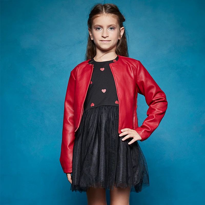 GLO-STORY Children Girls 2018 Fall Leather Jackets with Ball Gown Dresses Suits Kids Fashion Streetwear Sets Clothes GLT-7500