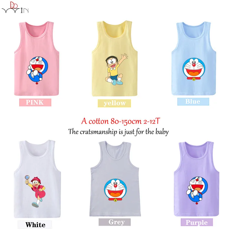 

Boy Girl T shirt Doraemon Print T-shirt Children sleeveless t shirt Kids Summer O-neck vest Tee Shirt 2T-12T