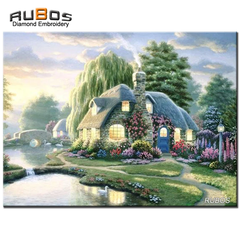 RUBOS Lodge Natural Landscape 3D Diamond Embroidery Needlework 5D Diy Diamond Painting Mazayka Full Rhinestone Pattern New Sale (1)