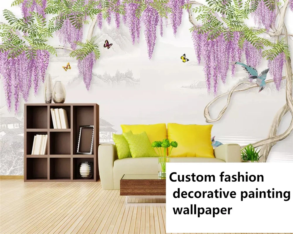 Пользовательские модные современные обои фантазия wisteria синий фон 3d домашний