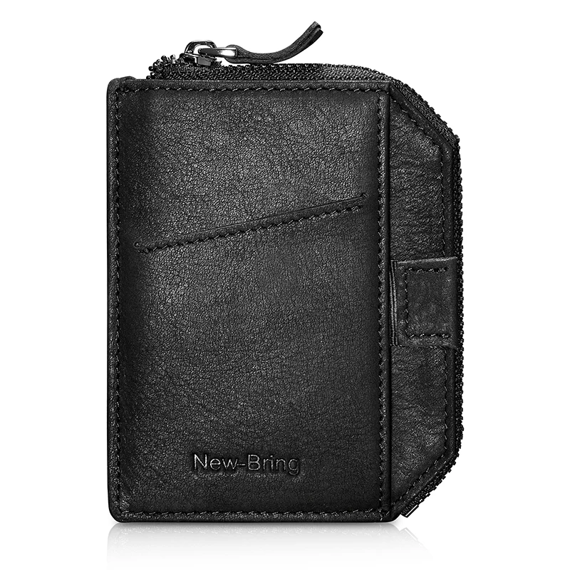 Newbring Slim Card Holder Minimalist Wallet Genuine Leather Zipper