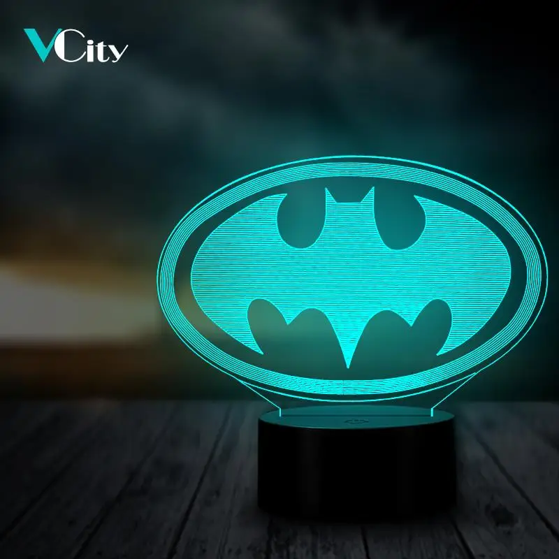 VCity 3D Night Light Batman Multicolor Bedroom Decorative USB LED RGB Table Lamp Lighting Cable Kid