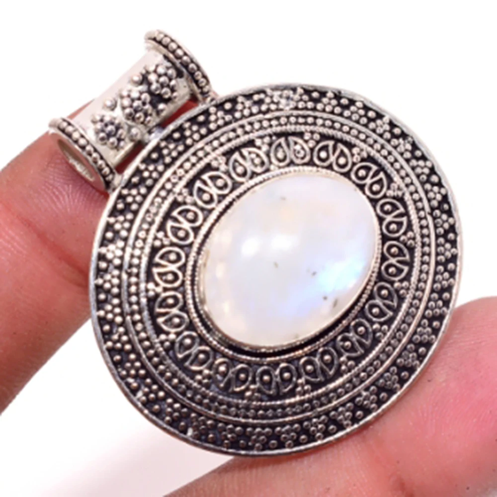 

Rainbow Moonstone Pendant Silver Overlay over Copper, 45 mm , P6058