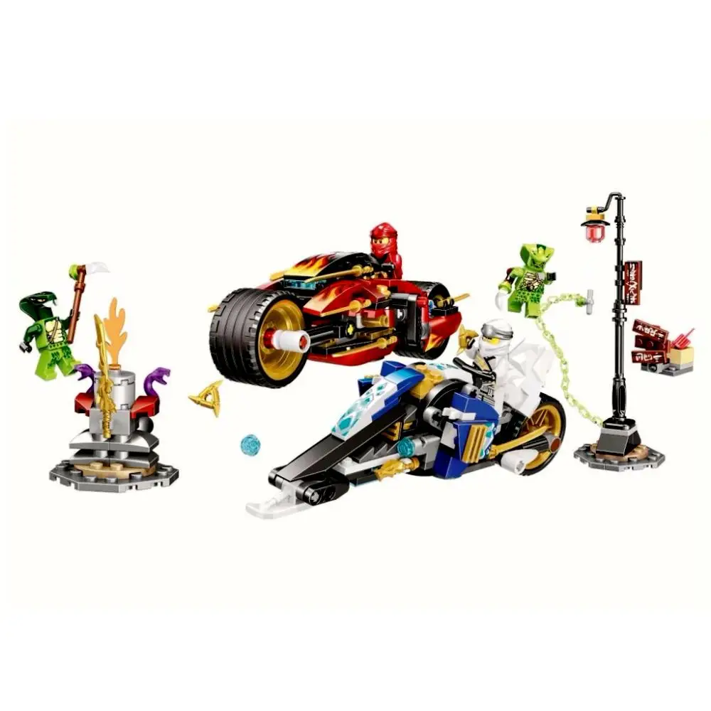 

2019 Ninjagoes Kai's Blade Cycle and Zane's Snowmobile Figures Model Building Blocks Compatible with Ninja 70667 Toys