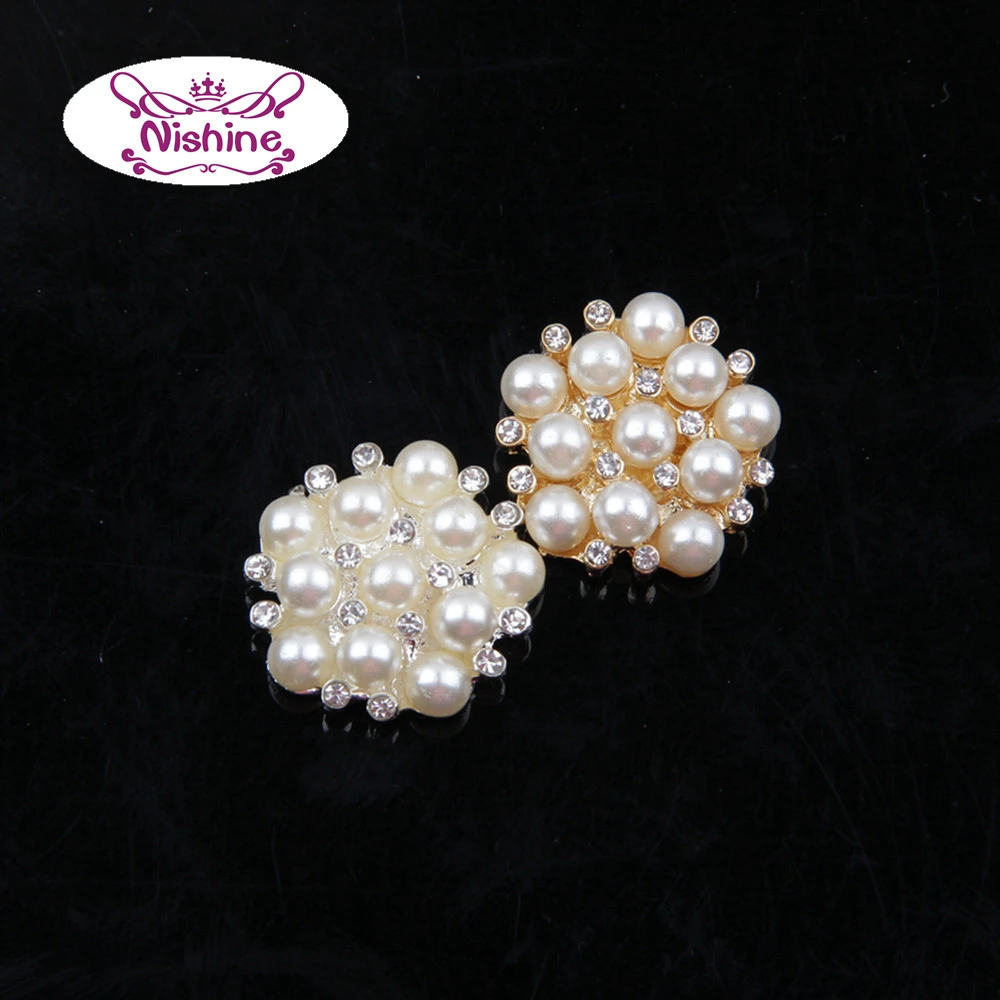 

Nishine Flat Back Alloy Faux Pearl Button Gold Silver Rhinestone Button Jewel Wedding Bridals Prom Embellishment Hair Accessory