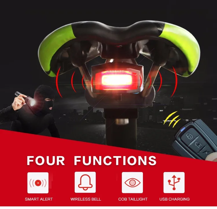 Cheap 4 In 1 Anti-theft Wireless Remote Control Bike lights Bicycle Taillights Bike Rear Bicycle pattern 2018 Leds 4