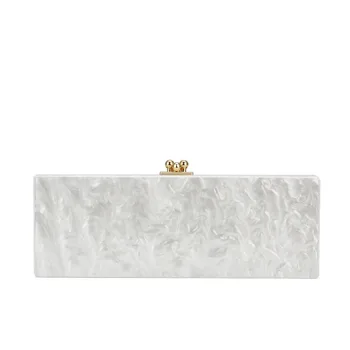 

White Black Pearl Bude Acrylic Box Clutch Metal Clasp Women Day Clutches Evening Lady Party Summer Beach Travel Acrylic Bags