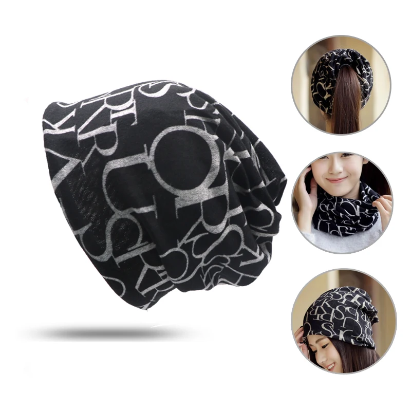 1PC Black Unisex Hat Beanie Female Skullies Beanies Women Scarf Turban