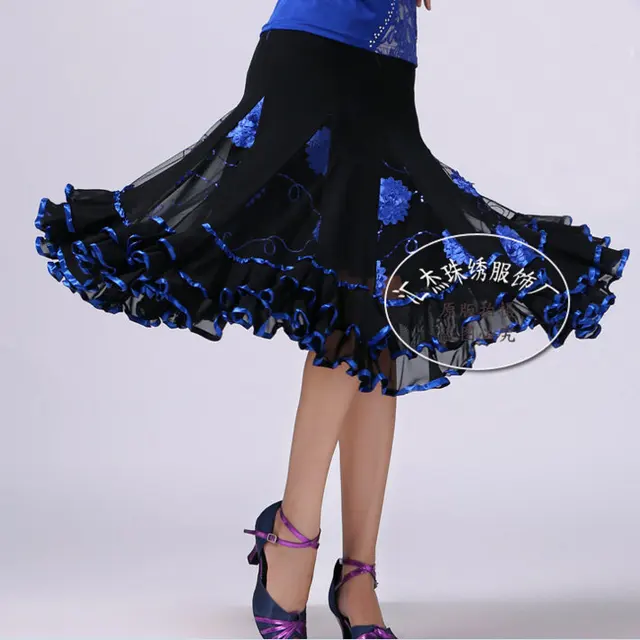 Buy Women Swing Latin Belly Dance Skirt Knee Length Ballroom Skirts Flower