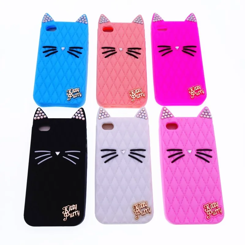 

Fashion Cute Kitty Cat Design Diamond Jewelled Soft Silicone Phone Cover Case for iPhone 4 4S 4G