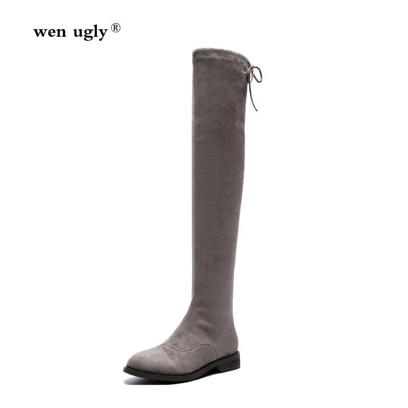 

Fashion shoes flat bottom over the knee boots round head winter boots women's thigh high boots 2019 new suede stretch boots