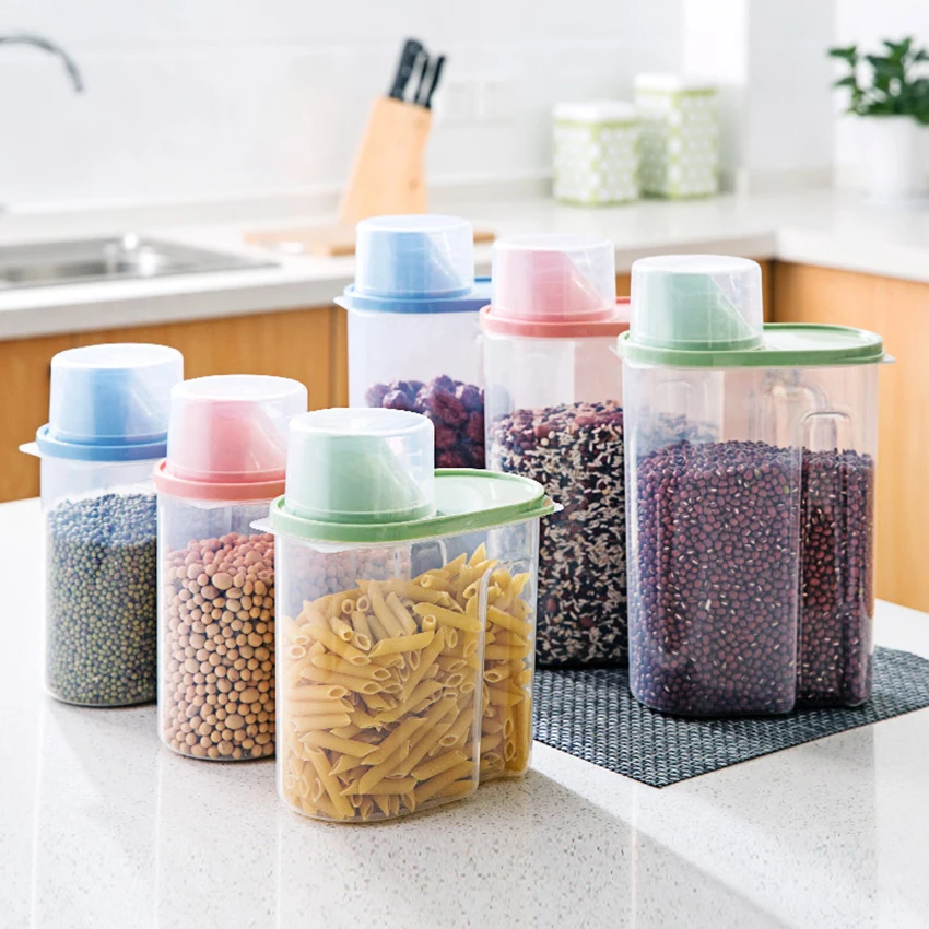 Portable Kitchen Storage Box Measuring Cup With A Lid Plastic Box Rangement Food Container