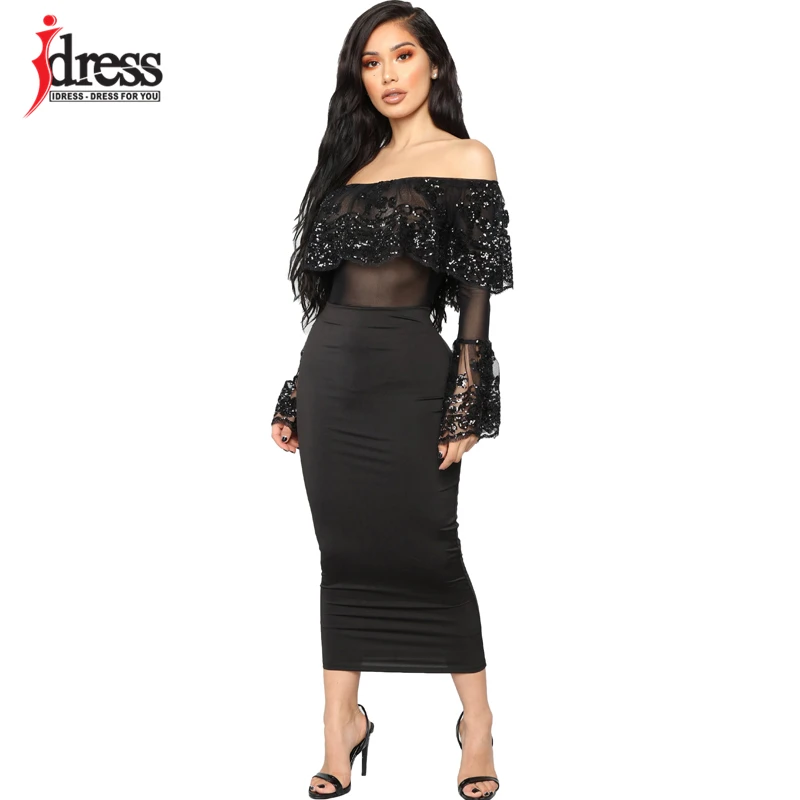 IDress Stylish Sexy Women Lace Sequined Bodysuit Combinaison Femme Slash Neck Long Sleeve Siamese Shorts Women Sexy Jumpsuit (4)