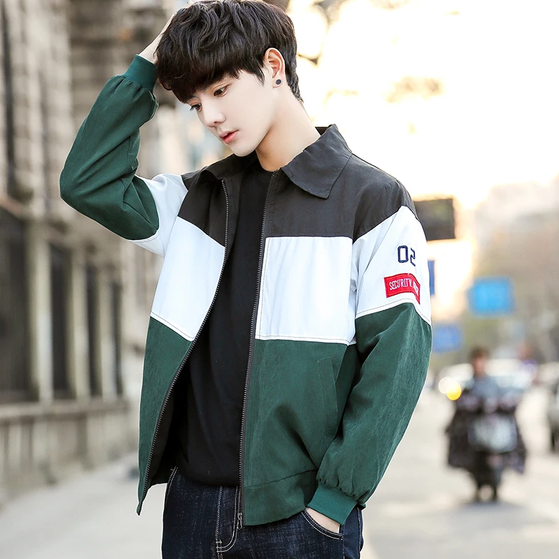 

Lapel men jacket is stitching color matching code style J309 P70