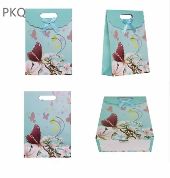 

New Kraft paper bag Small gift bag with handle Blue bag for packaging wedding gift New Year Party Supplies