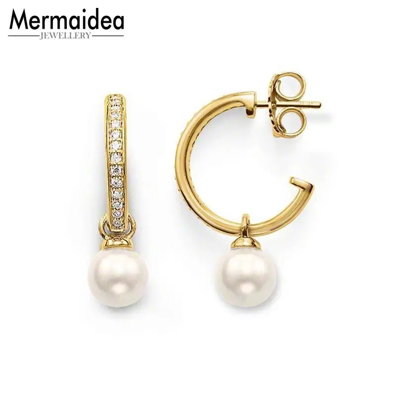 

Creole Pearl Hinged Hoop Earrings 2019 New Trendy Gold Color Fashion Jewelry Water Drop 925 Sterling Silver Gift For Women