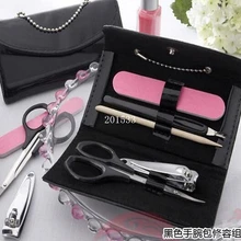 100 компл./лот черный кошелек дизайн 5 in1 Набор для маникюра и педикюра Уход за лошадьми комплект сувениры для девичника Свадебные подарки для гостей