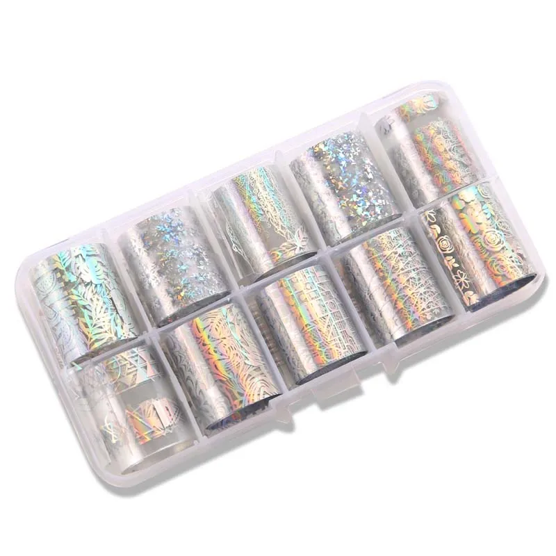 

10pcs 2.5*100cm mixed style Holographic Nail Foil Sticker Transparent AB Colorful Transfer Sticker Manicure Foil For Nail decor