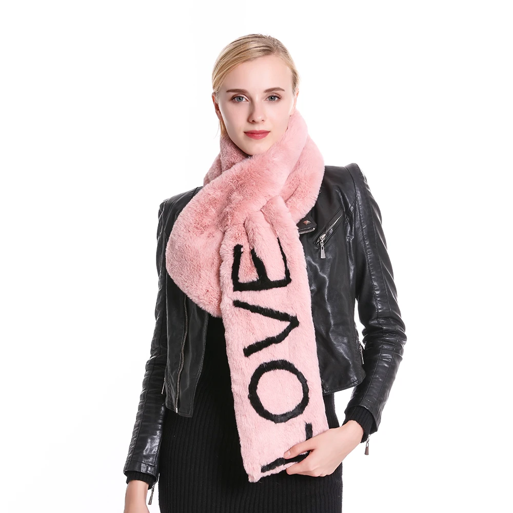 FOXMOTHER зимний модный мягкий черный розовый воротник из искусственного меха шарф с надписью Love шарфы женские подарки
