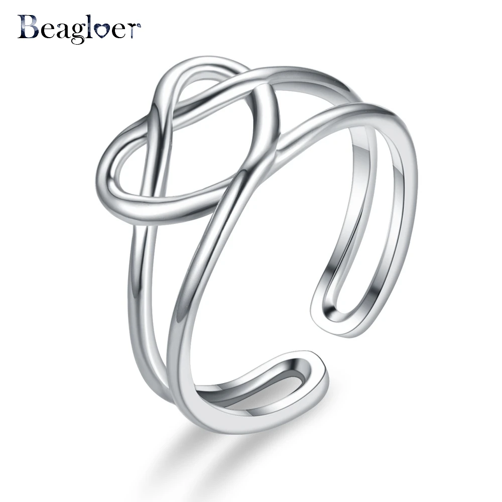 Beagloer новый 925 пробы Серебряное сердце любовь Регулируемые кольца Простой себе