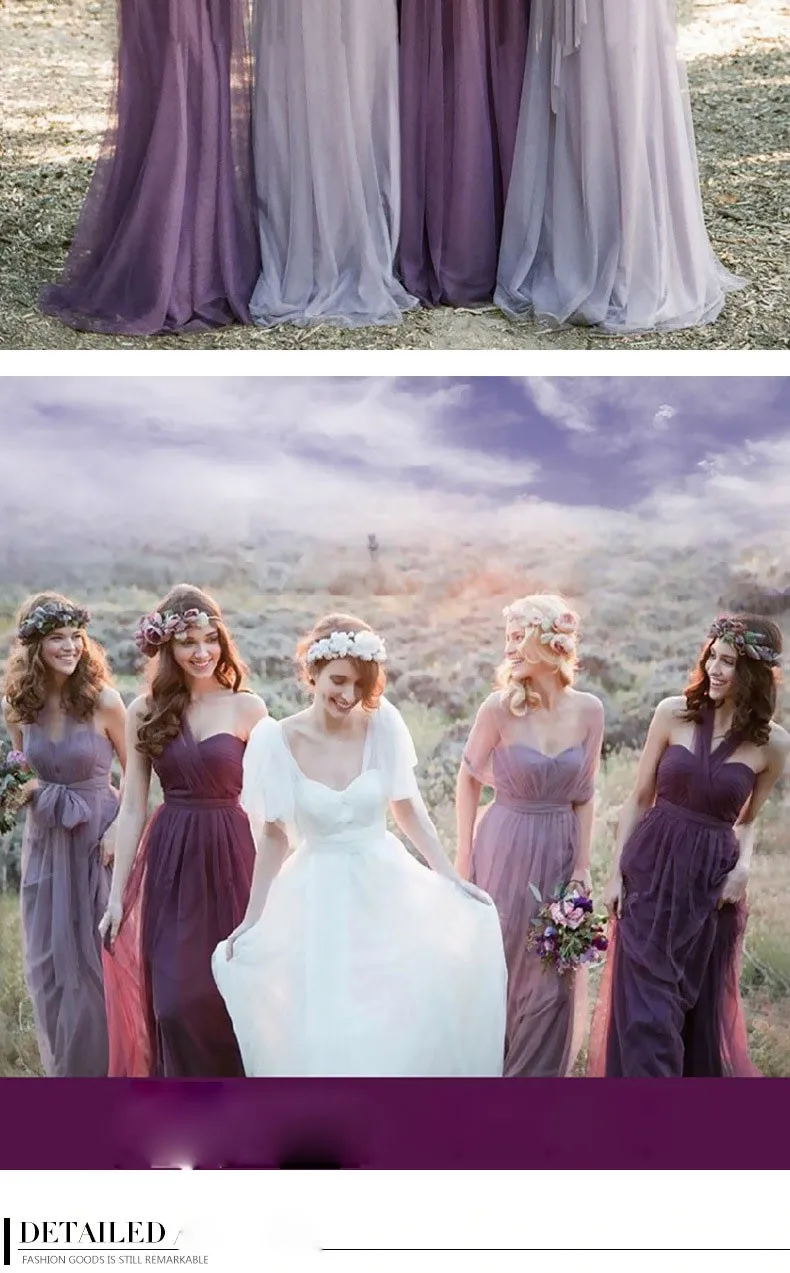 Элегантное платье с фатиновой юбкой во всю длину A-Line Кабриолет для невесты платье плюс Размеры платье подружки невесты es Фиолетовый невесты платья подружек невесты WED90154