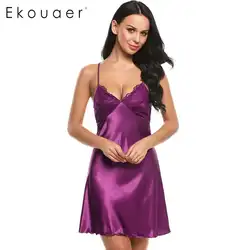 Ekouaer белье Ночное платье без рукавов сексуальные кружева лоскутное V шеи ночную рубашку выдалбливают пижамы женские ночные сорочки сна