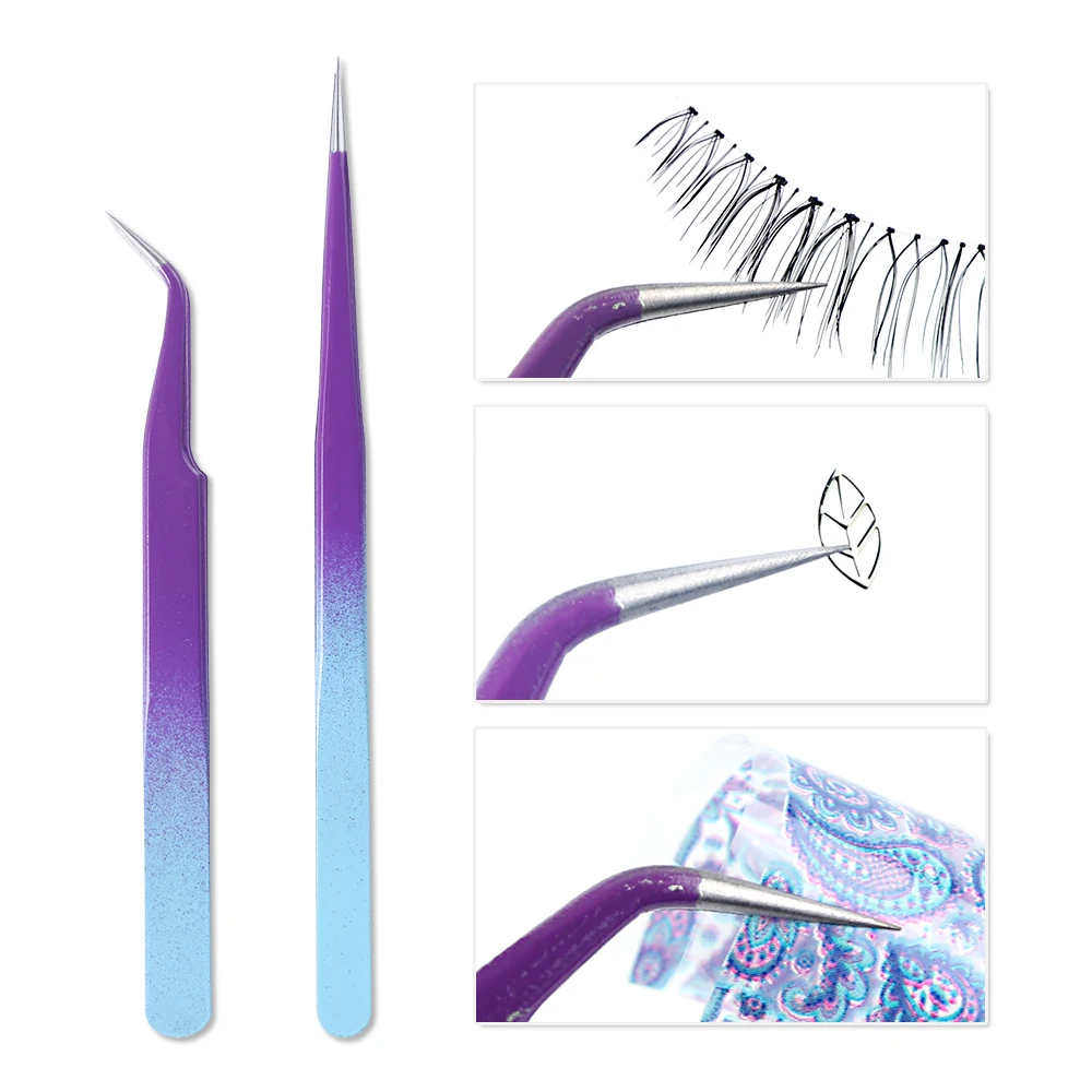 1 шт. Пинцет для завивки ресниц градиентный Зажим кусачки изогнутые прямые головки ногтей кутикулы блеск наклейки драгоценные Камни Выбор Маникюр BE759