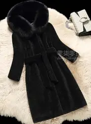 Новинка 2019 г. Зимние Модные женские туфли шерстяные кашемировые пальто с лисьим Мех животных капюшон женский леди теплая одежда черны