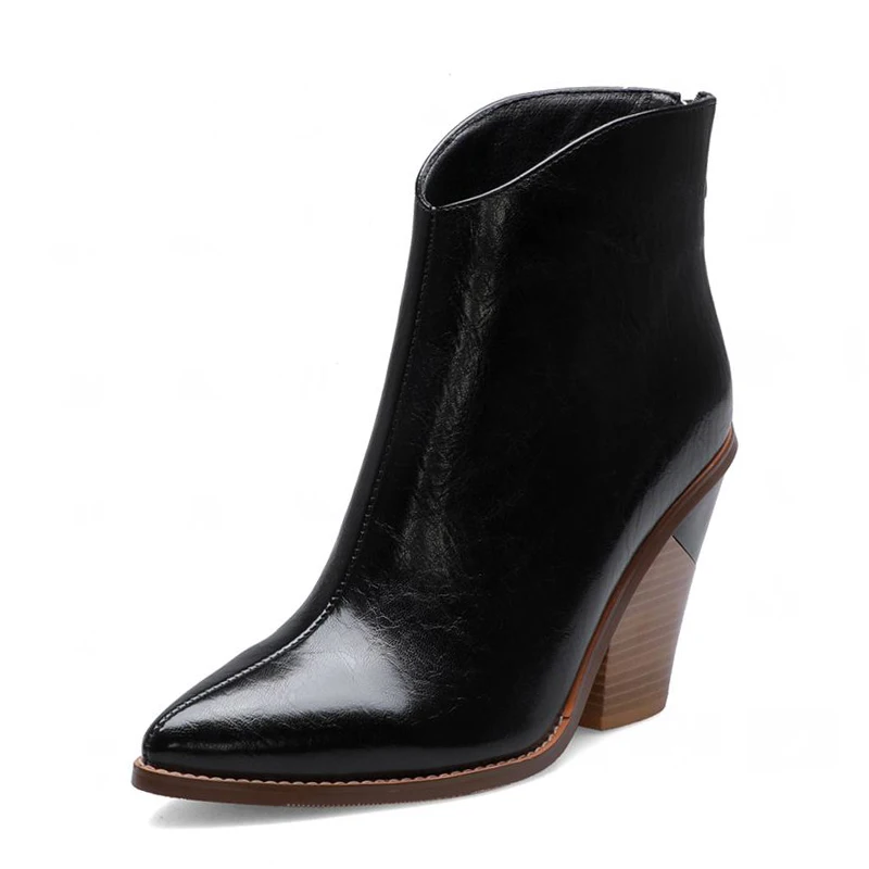 KemeKiss/женские ботильоны; коллекция года; сезон осень-зима; Новая Брендовая обувь на высоком каблуке; женские ковбойские ботинки на молнии с острым носком; размеры 34-44 - Цвет: Черный