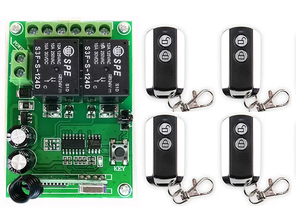 

DC24V 2CH Wireless Remote Control Switch System Receiver&2 Keys metal waterproof Remote /lamp/ window/Garage Doors shutters