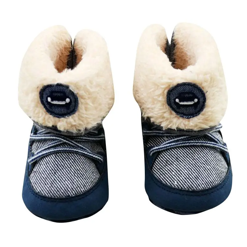 

Newborn Baby Boys Prewalker Soft Snow Boots Faux Fur Lace-up Boots Snow Crib Shoe 0-18M S06