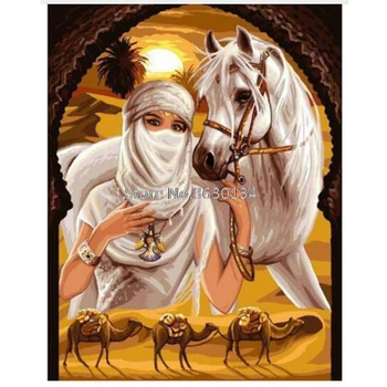 

Islamic woman Full rhinestone Diamond Embroidery White horse Diamond art Cross Stitch kits painting Needlework 5d diamond mosaic